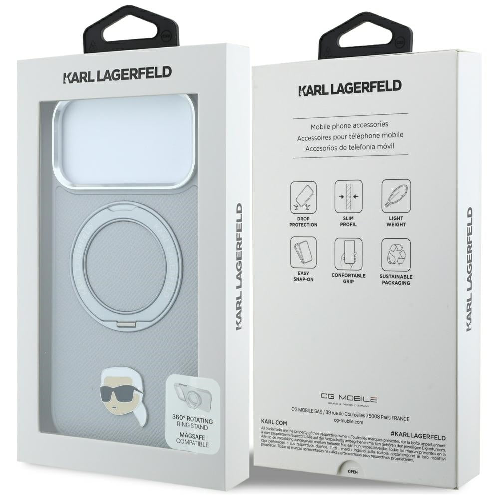 MagSafe futrola za Apple iPhone 18 Pro / 17 Pro, Karl Lagerfeld, Ring Stand 360 Karl Pin, Siva