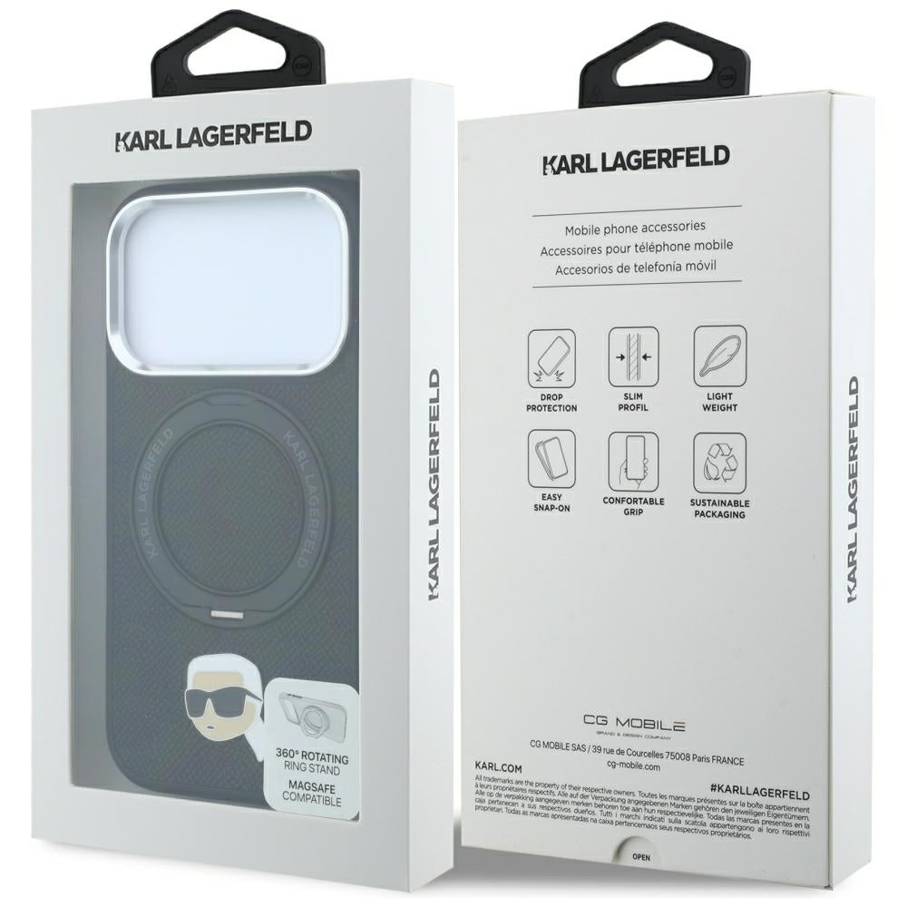 MagSafe futrola za Apple iPhone 18 Pro / 17 Pro, Karl Lagerfeld, Ring Stand 360 Karl Pin, Crna