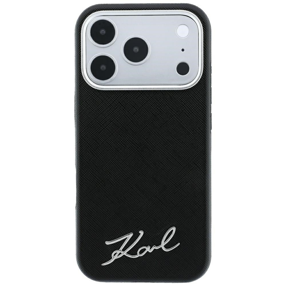MagSafe futrola za Apple iPhone 18 Pro / 17 Pro, Karl Lagerfeld, Saffiano Small Script Metal Logo, Crna