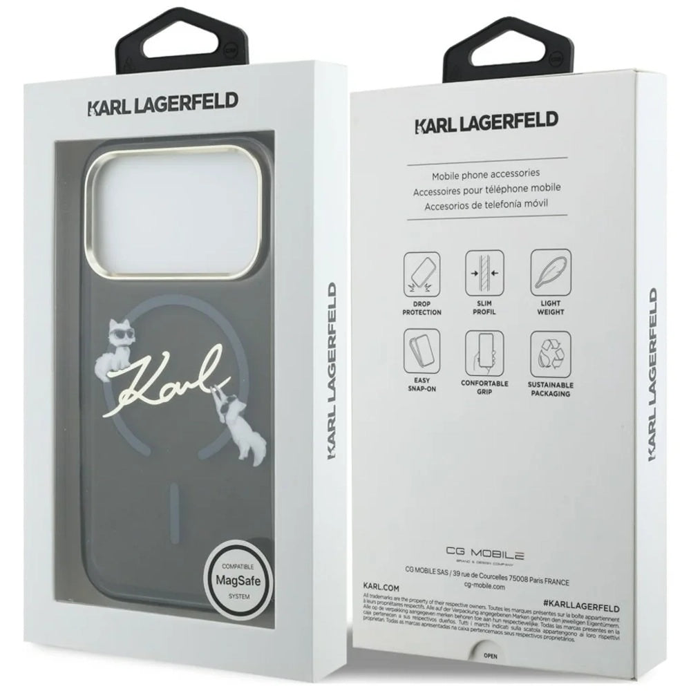 MagSafe futrola za Apple iPhone 18 Pro, Karl Lagerfeld, IML Choupette Karl Script Logo, Crna