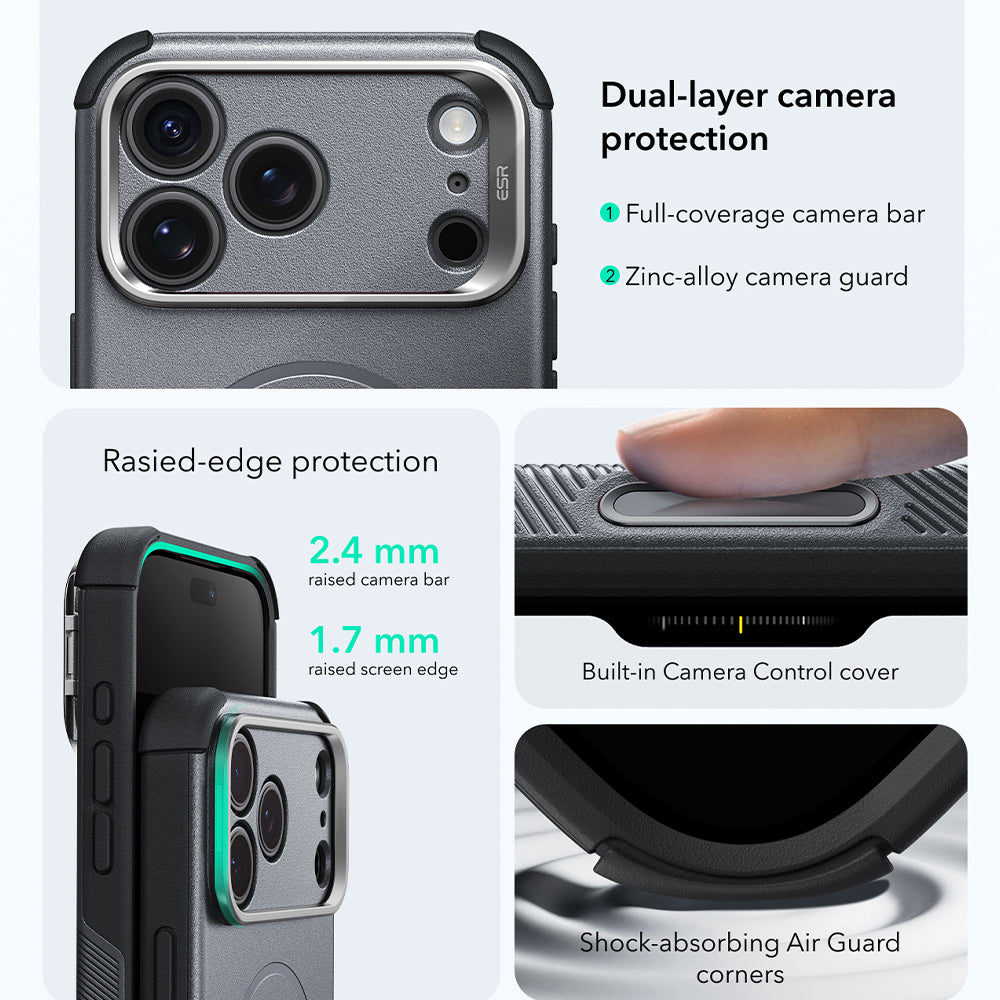 MagSafe futrola za Apple iPhone 18 Pro Max / 17 Pro Max, ESR, Cyber Armor Kickstand, Siva