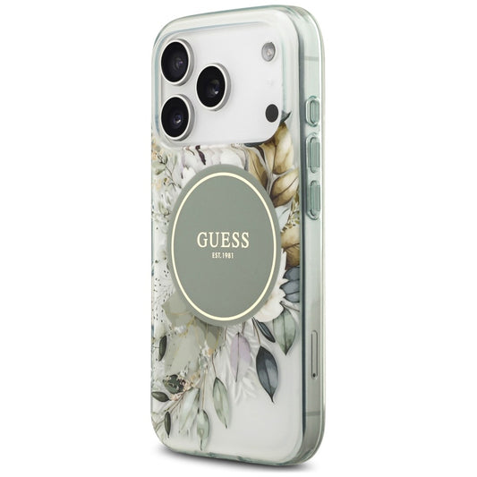 MagSafe maska za Apple iPhone 18 Pro Max / 17 Pro Max, Guess, IML Flower & Tonal Circle, zelena