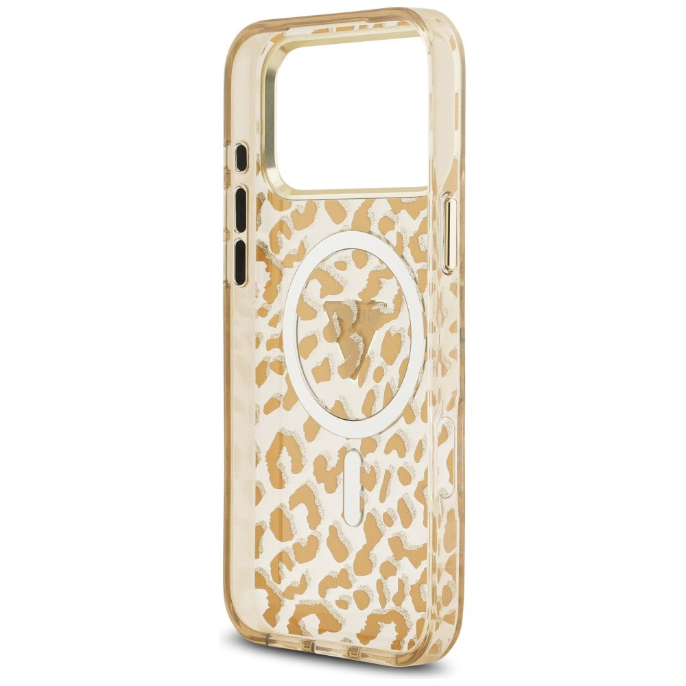 MagSafe futrola za Apple iPhone 18 Pro Max / 17 Pro Max, Guess, Leopard Glitter Triangle Logo, Braon