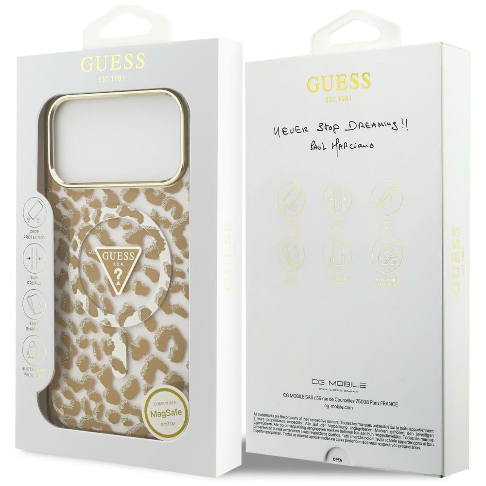 MagSafe futrola za Apple iPhone 18 Pro Max / 17 Pro Max, Guess, Leopard Glitter Triangle Logo, Braon