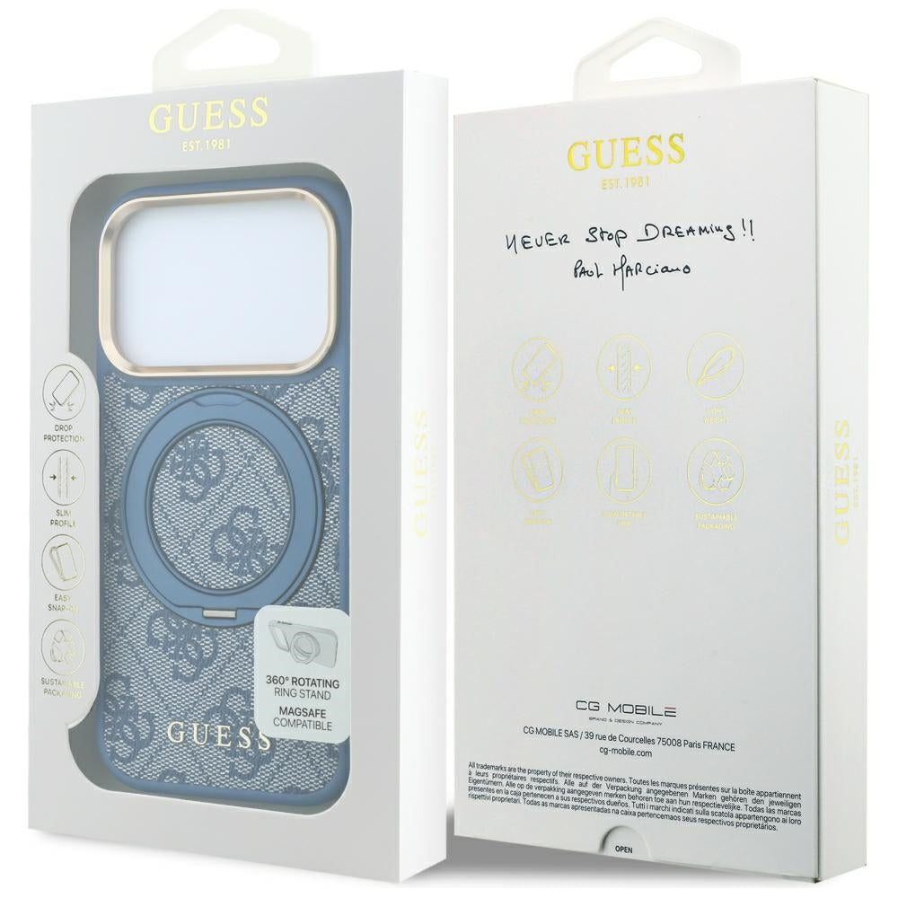 MagSafe futrola za Apple iPhone 18 Pro Max / 17 Pro Max, Guess, Ring Stand 360 4G Classic Logo, Plava
