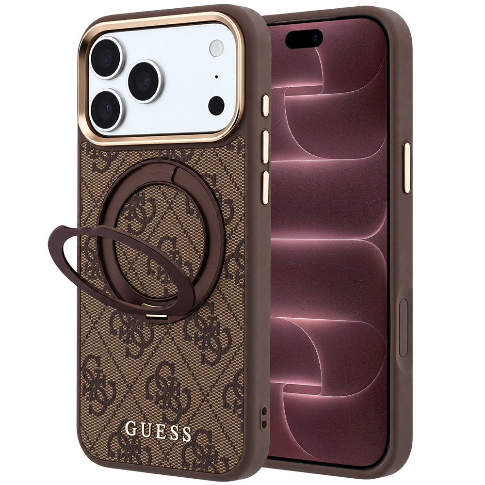 MagSafe futrola za Apple iPhone 18 Pro Max / 17 Pro Max, Guess, Ring Stand 360 4G Classic Logo, Braon
