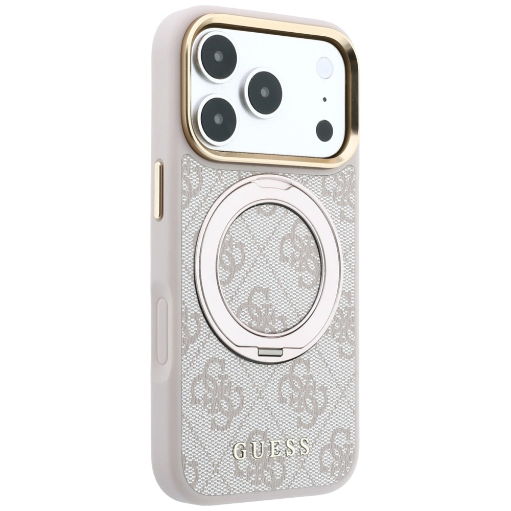 MagSafe futrola za Apple iPhone 18 Pro Max / 17 Pro Max, Guess, Ring Stand Classic Logo, Roze