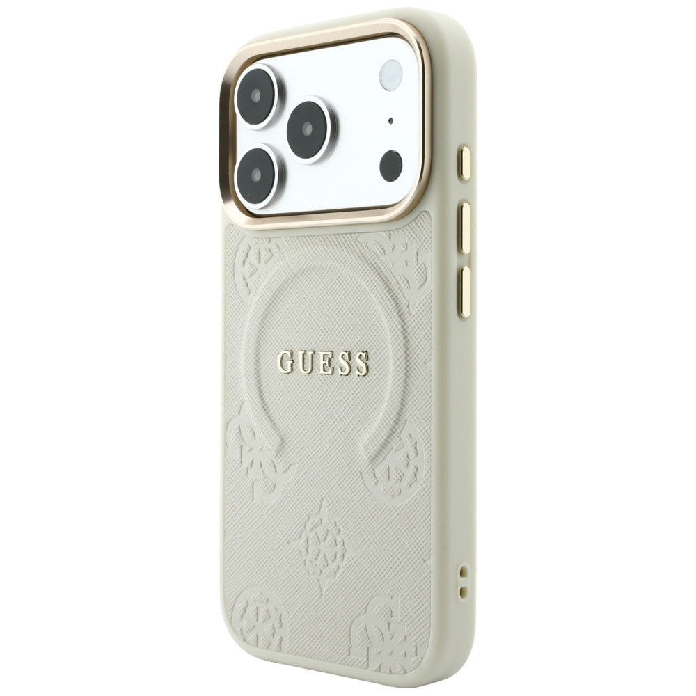 MagSafe futrola za Apple iPhone 18 Pro Max / 17 Pro Max, Guess, Saffiano Peony Hot Stamp, Bež