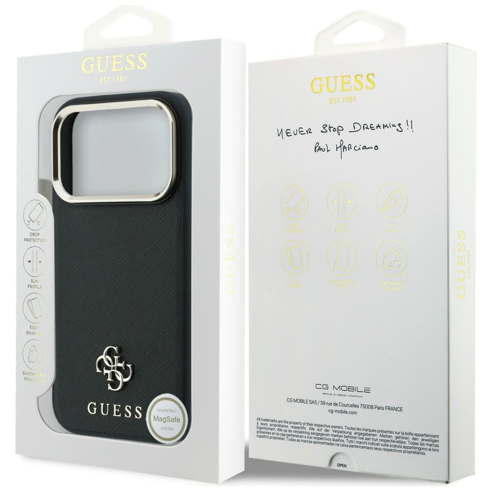 MagSafe futrola za Apple iPhone 18 Pro Max / 17 Pro Max, Guess, Saffiano Small 4G Classic, Crna