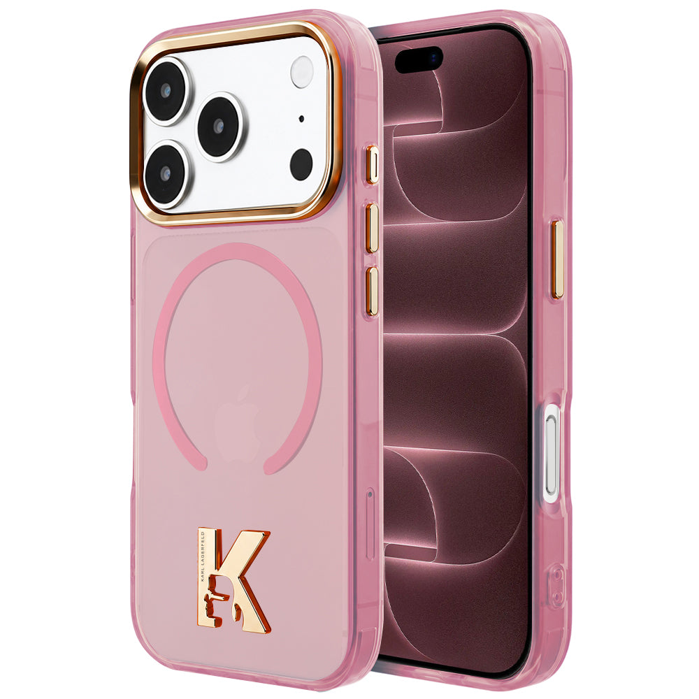 MagSafe maska za Apple iPhone 18 Pro Max / 17 Pro Max, Karl Lagerfeld, IML Karl Head Logo, roze