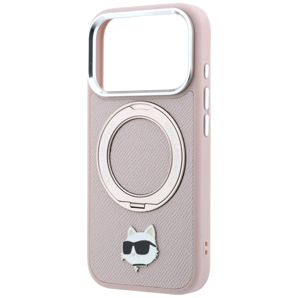 MagSafe maska za Apple iPhone 18 Pro Max / 17 Pro Max, Karl Lagerfeld, Ring Stand 360 Choupette Pin, roze