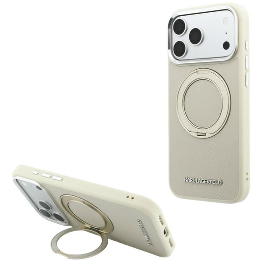 MagSafe futrola za Apple iPhone 18 Pro Max / 17 Pro Max, Karl Lagerfeld, Ring Stand 360 Saffiano, bež boje