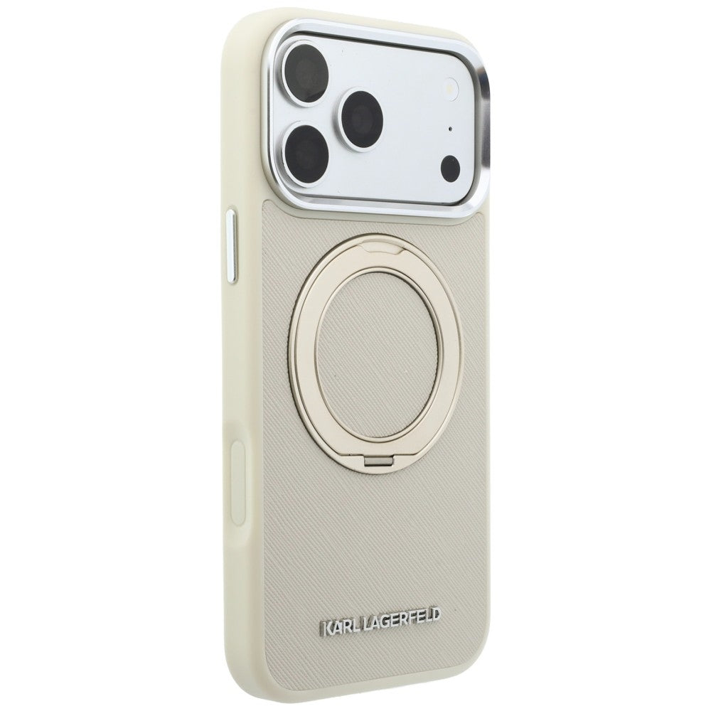MagSafe futrola za Apple iPhone 18 Pro Max / 17 Pro Max, Karl Lagerfeld, Ring Stand 360 Saffiano, bež boje