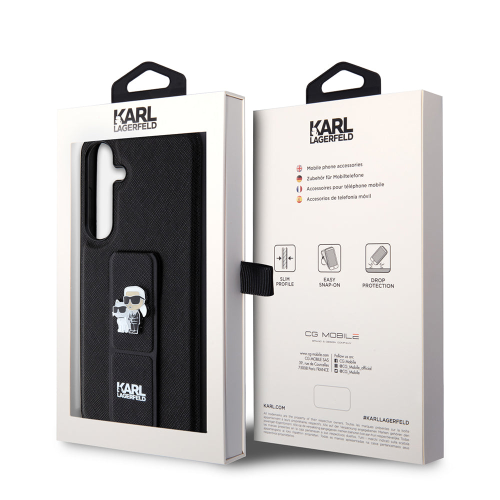 Futrola MagSafe za Samsung Galaxy S24+ S926, Karl Lagerfeld, Saffiano Gripstand Karl & Choupette, Crna