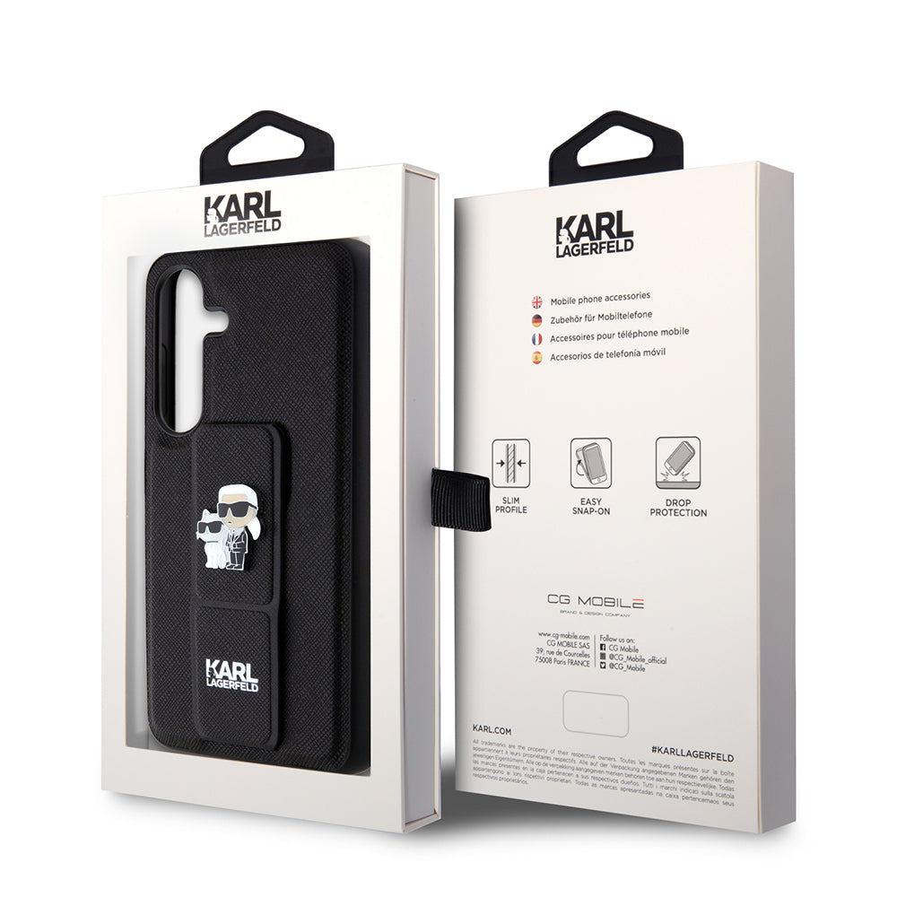 Futrola MagSafe za Samsung Galaxy S24 S921, Karl Lagerfeld, Saffiano Gripstand Karl & Choupette, Crna
