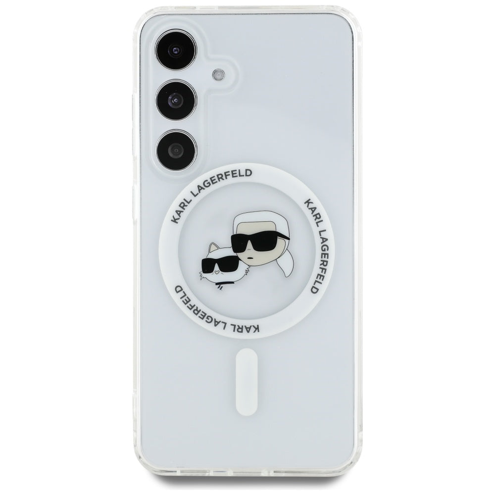 Futrola MagSafe za Samsung Galaxy S25+ S936, Karl Lagerfeld, IML Metal Karl & Choupette's Heads, Srebrna