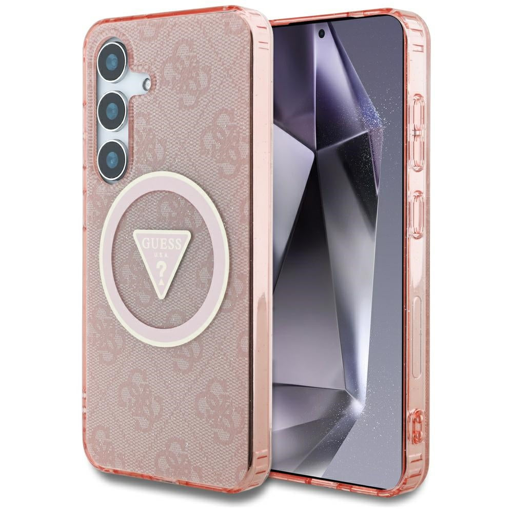 Futrola MagSafe za Samsung Galaxy S25 S931, Guess, IML Glitter 4G Circle Triangle, Roze