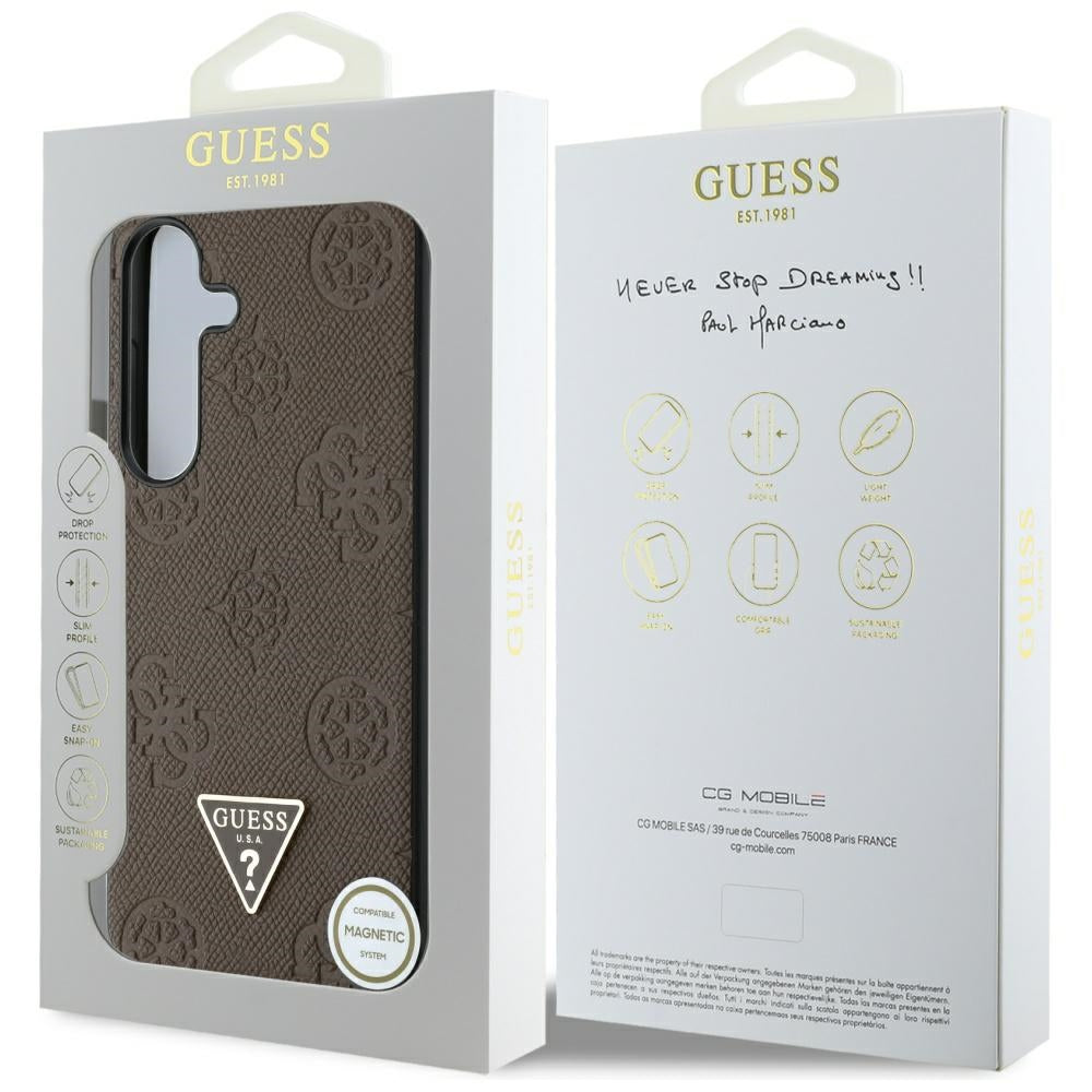 Futrola MagSafe za Samsung Galaxy S25 S931, Guess, Peony Grained Hot Stamp Triangle, Braon