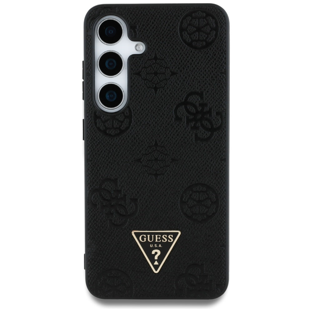 Husa MagSafe za Samsung Galaxy S25 S931, Guess, Peony Grained Hot Stamp Triangle, Crna