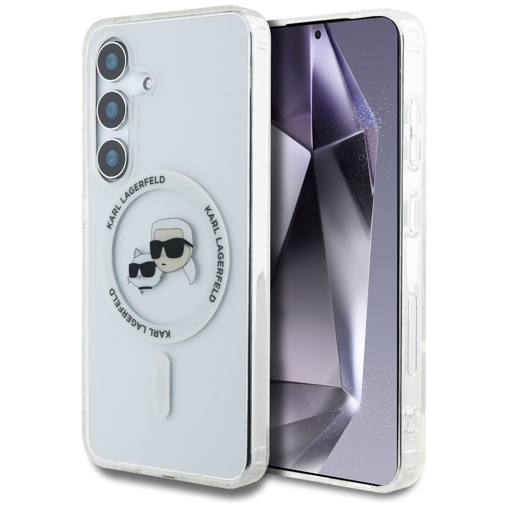 Futrola MagSafe za Samsung Galaxy S25 S931, Karl Lagerfeld, IML Metal Karl & Choupette's Heads, Bela