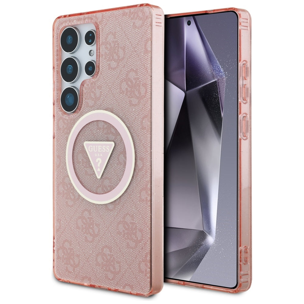 Futrola MagSafe za Samsung Galaxy S25 Ultra S938, Guess, IML Glitter 4G Circle Triangle, Roze