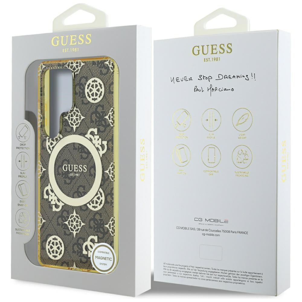 Futrola MagSafe za Samsung Galaxy S25 Ultra S938, Guess, IML Peony On 4G Background, Braon
