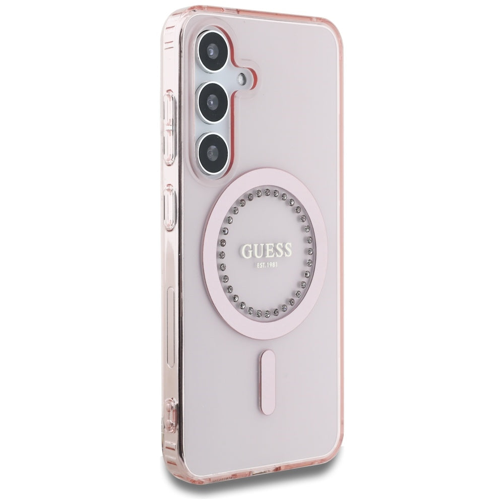 Futrola MagSafe za Samsung Galaxy S25 S931, Guess, IML Rhinestone, Roze