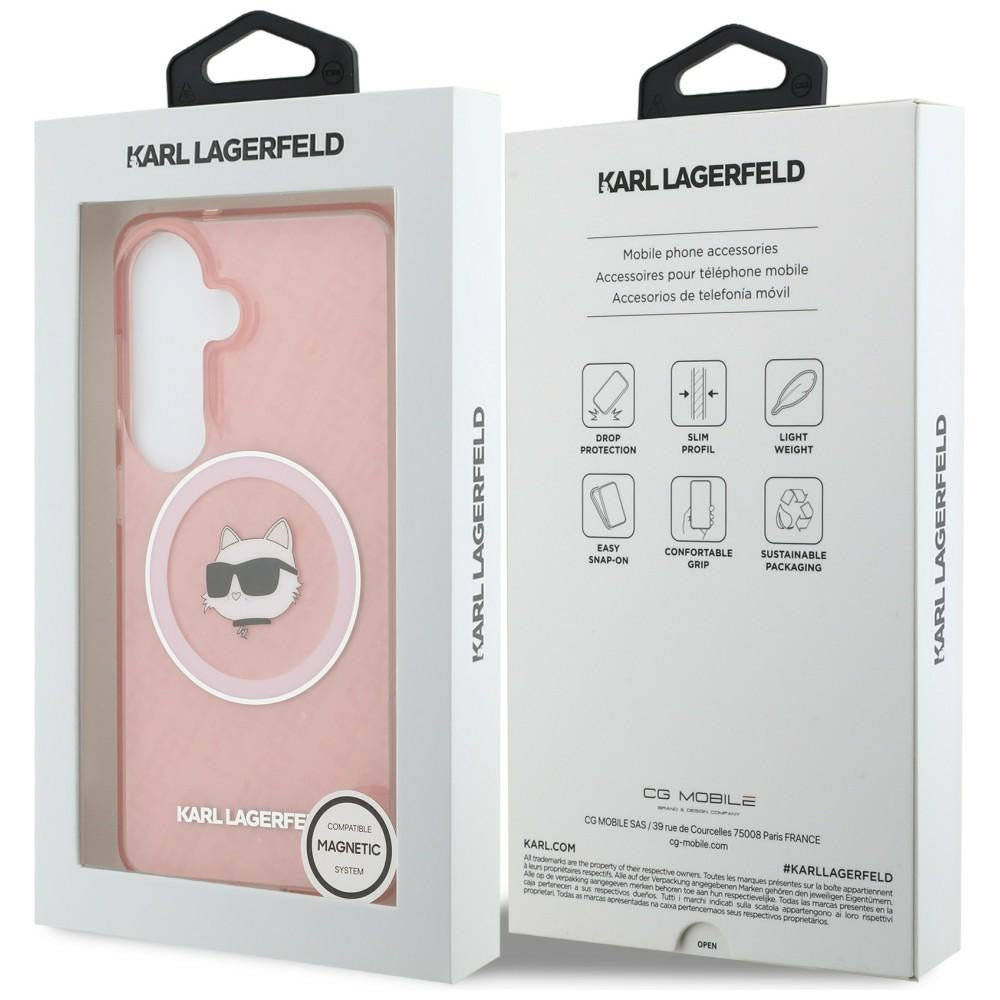 Futrola MagSafe za Samsung Galaxy S26 Plus S947, Karl Lagerfeld, IML Choupette Head on KL Repeated Logo, Roze
