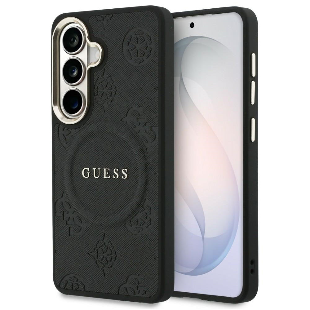 Futrola MagSafe za Samsung Galaxy S26 S942, Guess, Saffiano Peony Embossed Ring, Crna