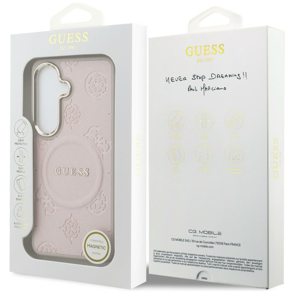 Futrola MagSafe za Samsung Galaxy S26 S942, Guess, Saffiano Peony Embossed Ring, Roze