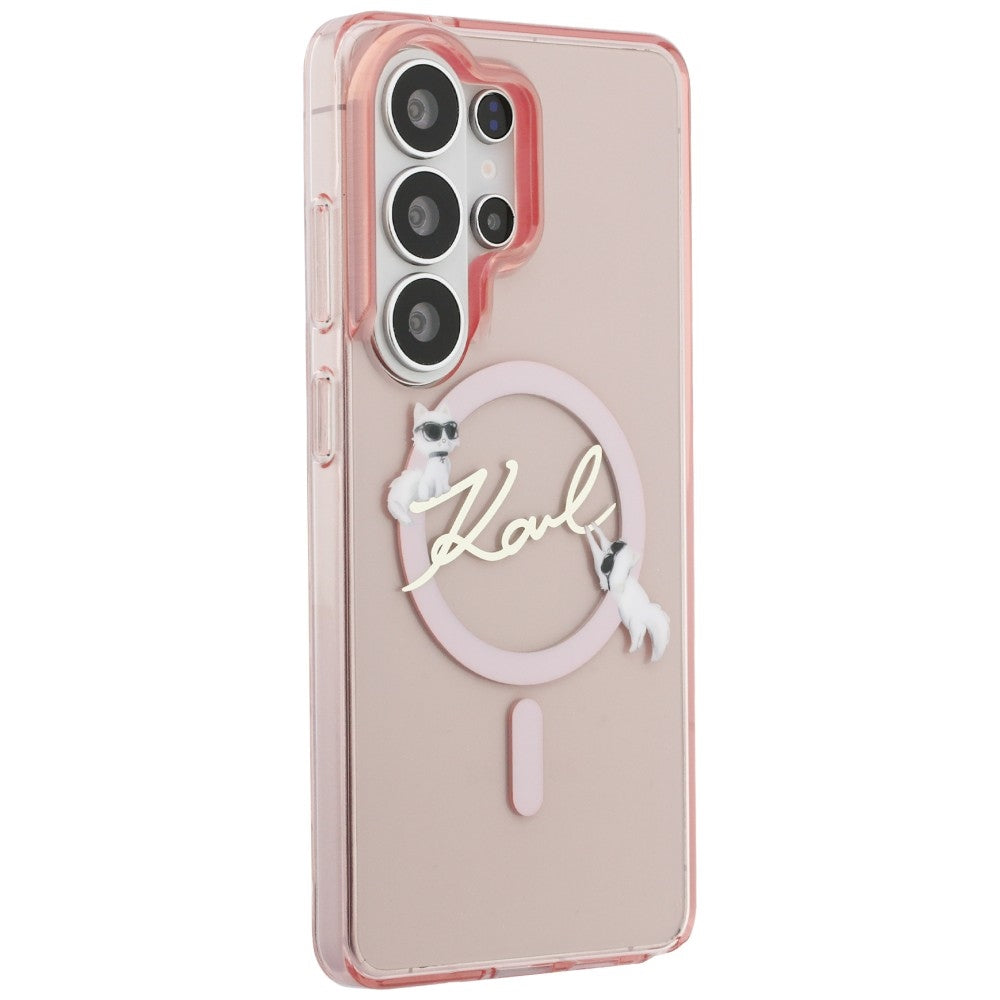 Futrola MagSafe za Samsung Galaxy S26 Ultra S948, Karl Lagerfeld, IML Choupette Karl Script Logo, Roze