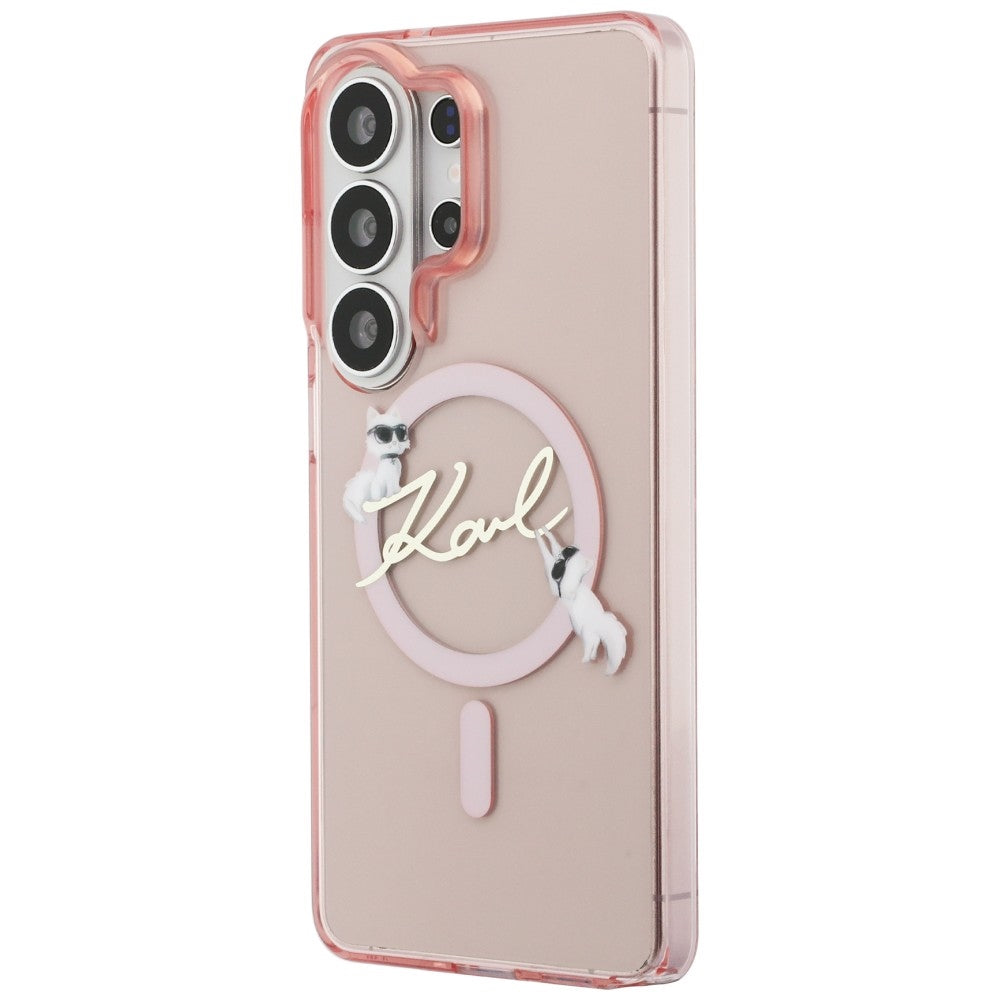 Futrola MagSafe za Samsung Galaxy S26 Ultra S948, Karl Lagerfeld, IML Choupette Karl Script Logo, Roze