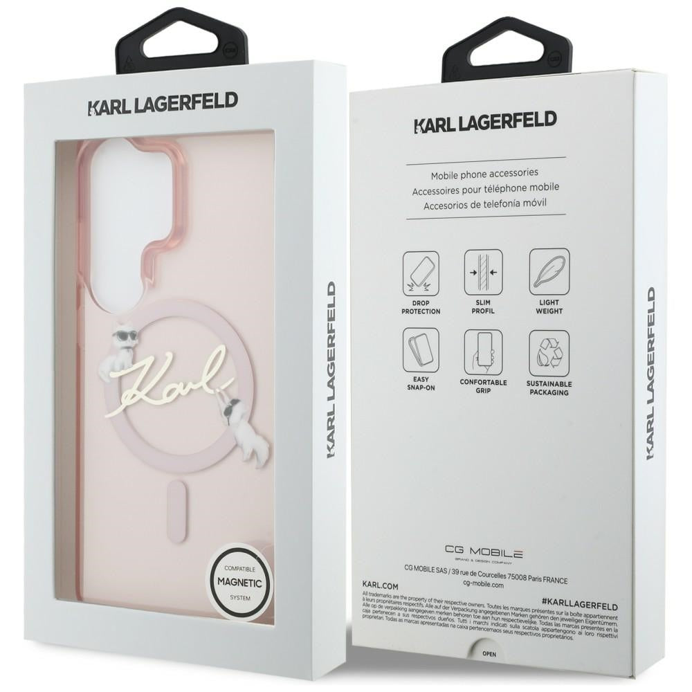 Futrola MagSafe za Samsung Galaxy S26 Ultra S948, Karl Lagerfeld, IML Choupette Karl Script Logo, Roze