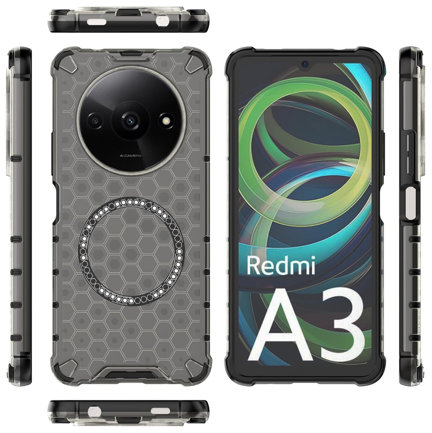 MagSafe futrola za Xiaomi Redmi A3x / A3, Techsuit, HoneyComb Shield, Crna