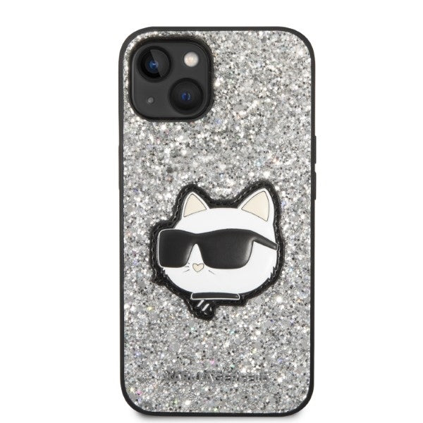 Futrola za Apple iPhone 14, Karl Lagerfeld, Glitter Choupette Patch, Srebrna
