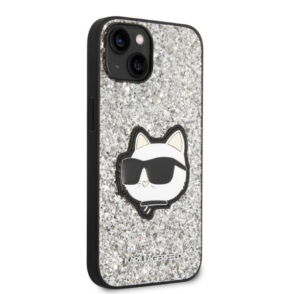 Futrola za Apple iPhone 14, Karl Lagerfeld, Glitter Choupette Patch, Srebrna