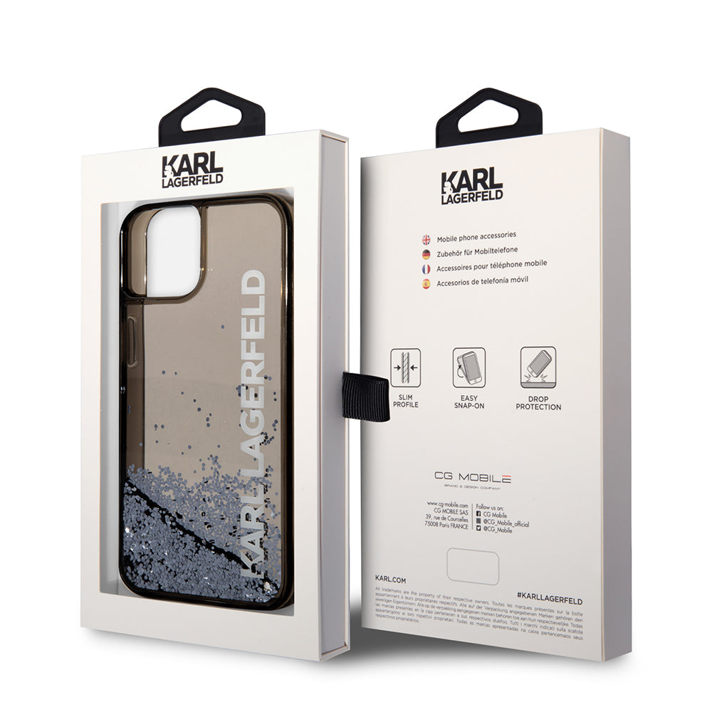 Futrola za Apple iPhone 14, Karl Lagerfeld, Liquid Glitter KL Logo, Crna