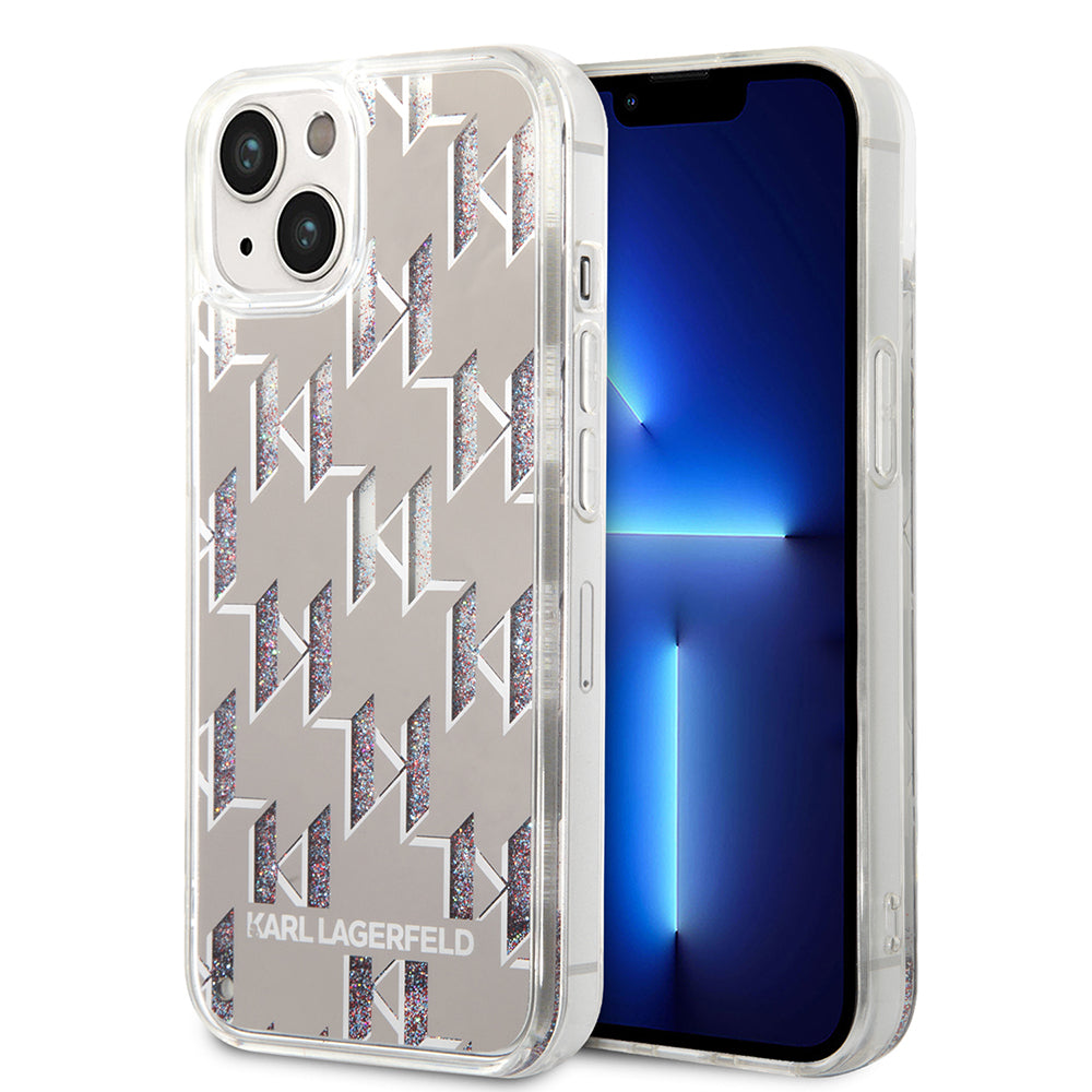 Futrola za Apple iPhone 14, Karl Lagerfeld, Liquid Glitter Monogram, Srebrna