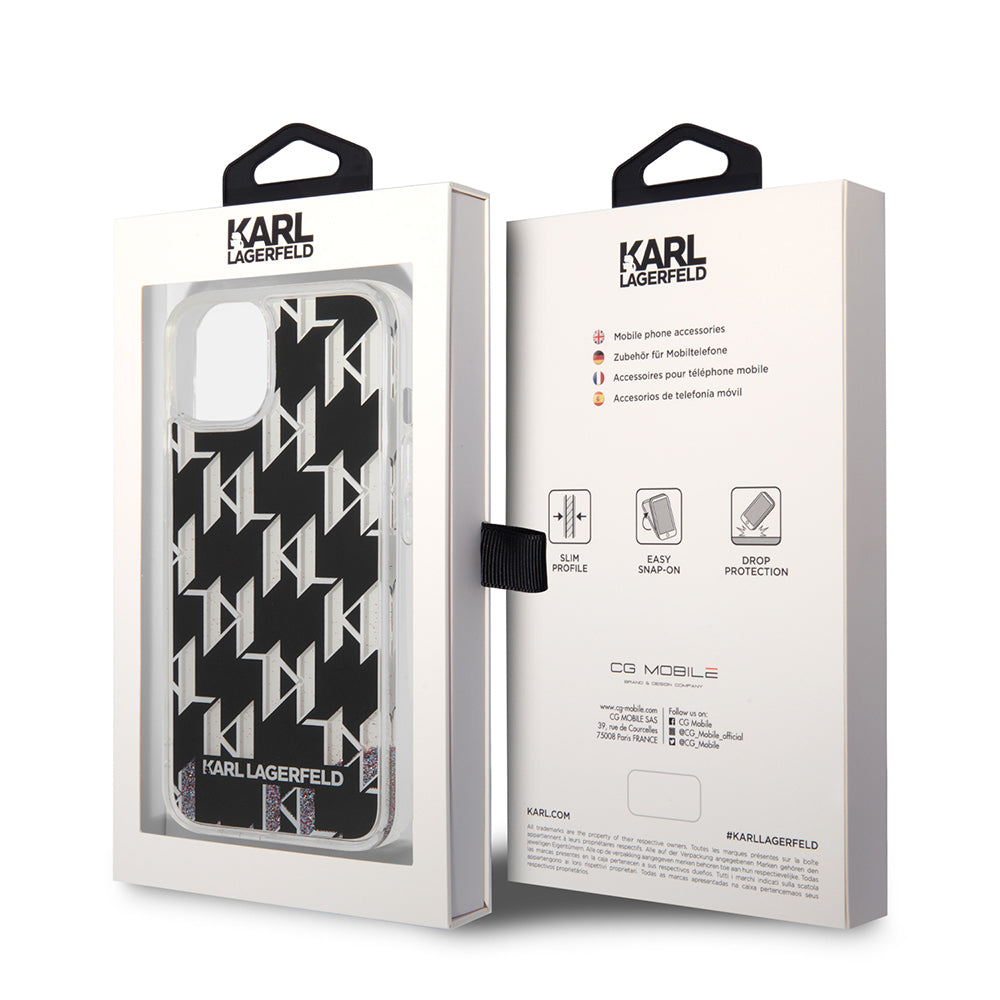 Futrola za Apple iPhone 14, Karl Lagerfeld, Liquid Glitter Monogram, Crna