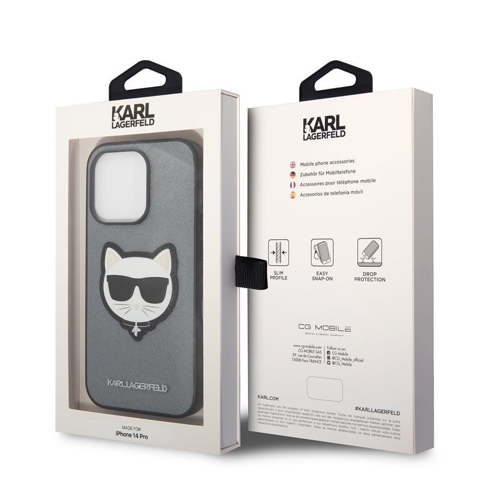 Futrola za Apple iPhone 14, Karl Lagerfeld, Saffiano Choupette's Head, Srebrna