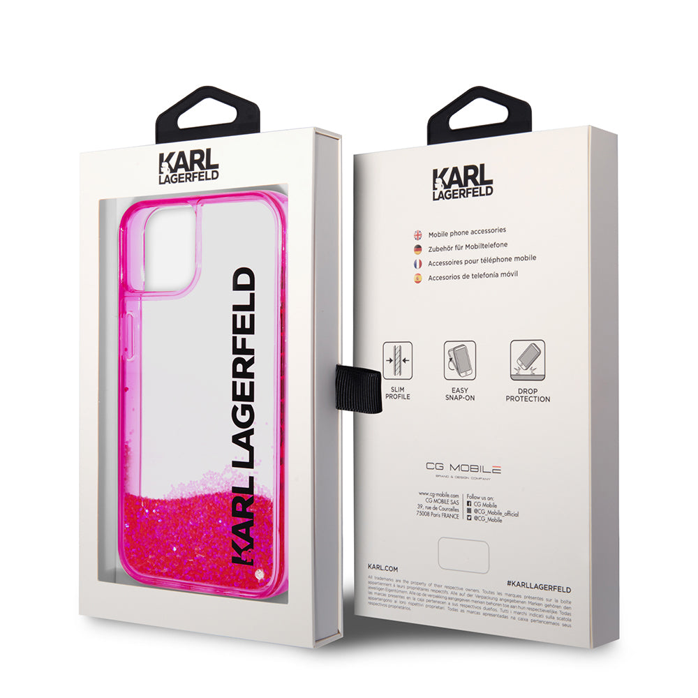 Futrola za Apple iPhone 14 Plus, Karl Lagerfeld, Liquid Glitter KL Logo, Roze