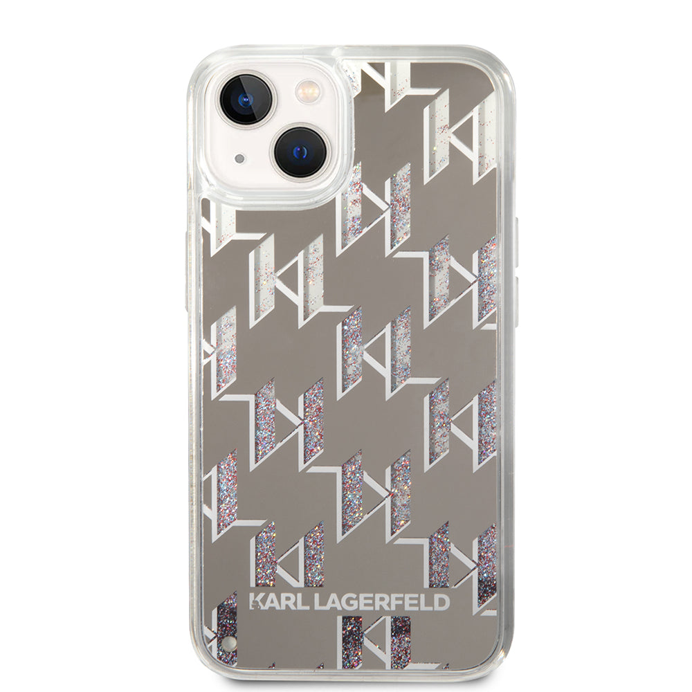 Futrola za Apple iPhone 14 Plus, Karl Lagerfeld, Liquid Glitter Monogram, Srebrna