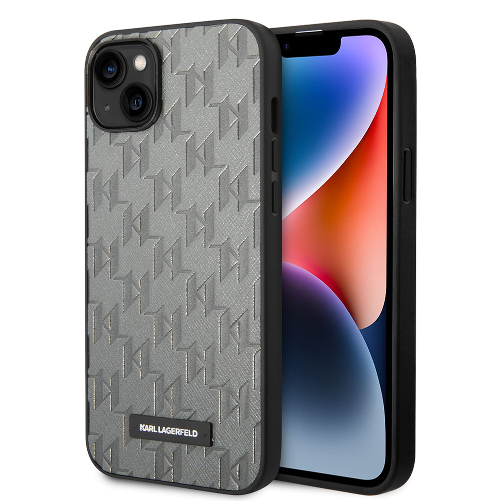 Futrola za Apple iPhone 14 Plus, Karl Lagerfeld, Saffiano Monogram Metal Logo, Siva