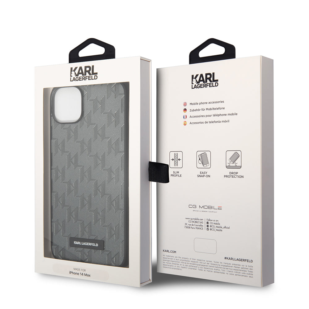 Futrola za Apple iPhone 14 Plus, Karl Lagerfeld, Saffiano Monogram Metal Logo, Siva