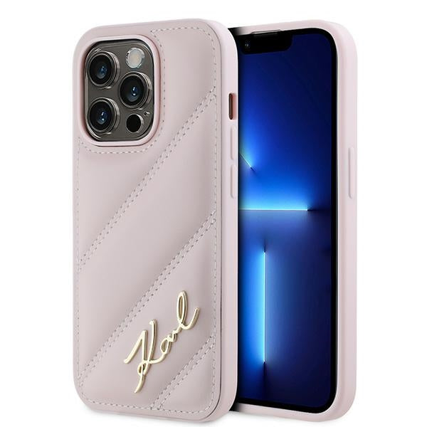 Futrola za Apple iPhone 14 Pro, Karl Lagerfeld, Diagonal Quilted Script, Roze