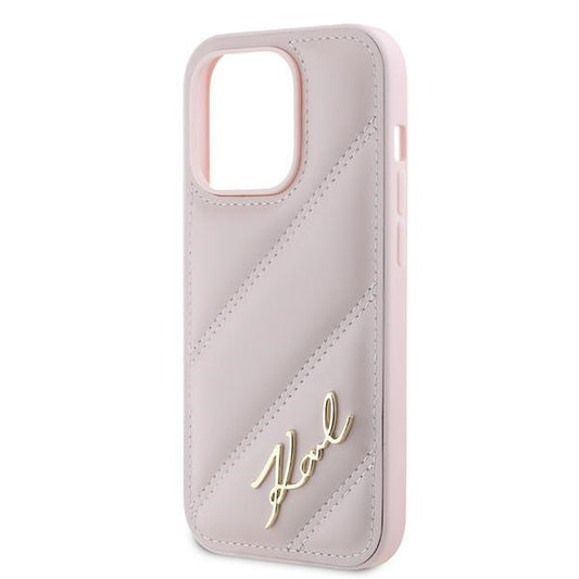 Futrola za Apple iPhone 14 Pro, Karl Lagerfeld, Diagonal Quilted Script, Roze