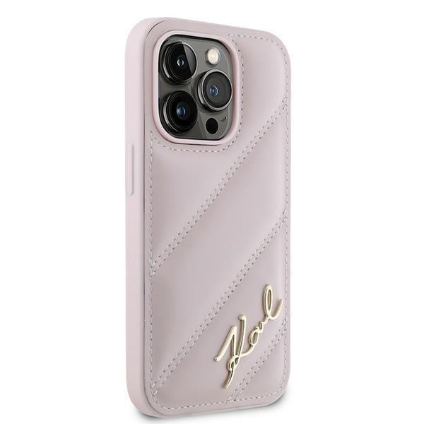 Futrola za Apple iPhone 14 Pro, Karl Lagerfeld, Diagonal Quilted Script, Roze