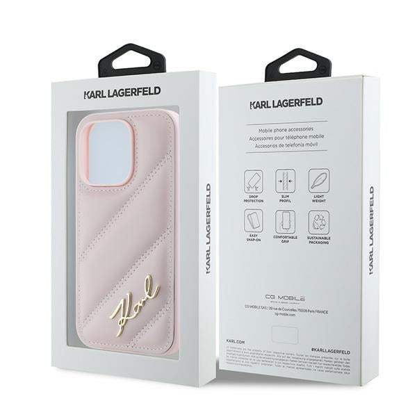 Futrola za Apple iPhone 14 Pro, Karl Lagerfeld, Diagonal Quilted Script, Roze