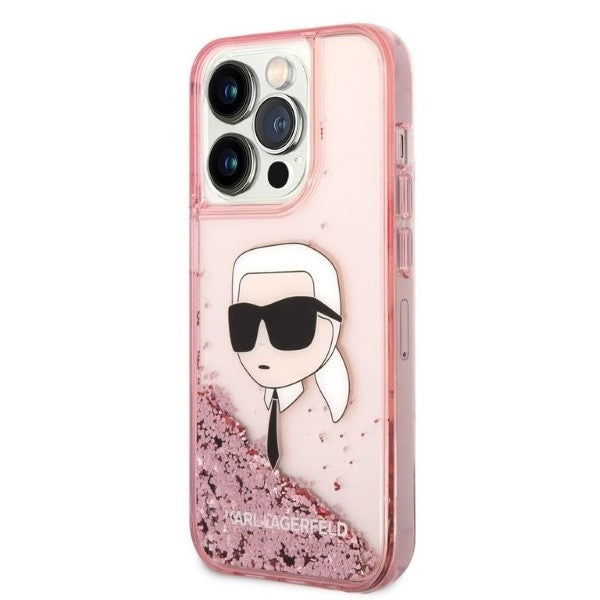 Futrola za Apple iPhone 14 Pro, Karl Lagerfeld, Glitter Karl's Head, Roze