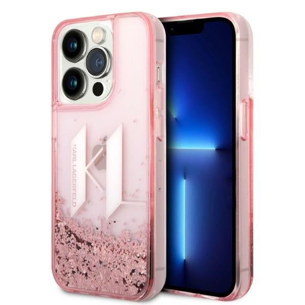 Futrola za Apple iPhone 14 Pro, Karl Lagerfeld, Glitter Liquid Big KL, Roze